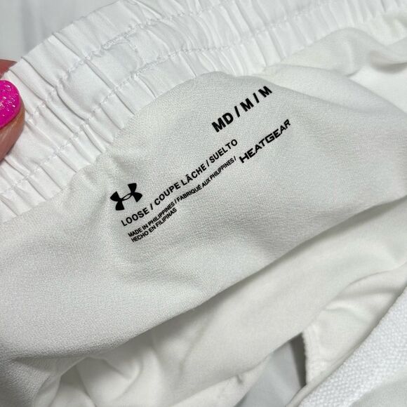 Under Armour Women’s Pure White Loose Fit Lined 3” Running Shorts - Picture 7 of 7